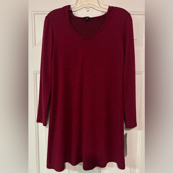 Women’s Tiana B A-line Midi Dress Burgundy LS Pullover Hooded Soft Sz S - Picture 2 of 8